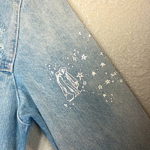 Pistola Boyfriend Oversized Astrology Denim Jean Jacket Sz Large - Picture 7 of 13